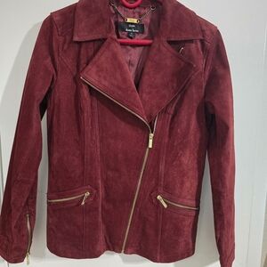 Burgundy Suede Jacket with Gold Accents